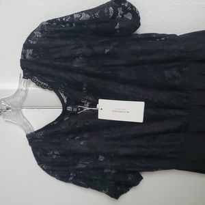 NWT BLOOMCHIC Womens Black Maxi Dress Lace Cap Sleeve with Side Pockets size 10